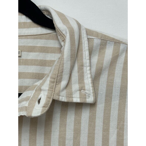 Faherty Shirt Mens XL White Beige Striped Short Sleeve Button Down Hemp Tencel - Picture 5 of 14